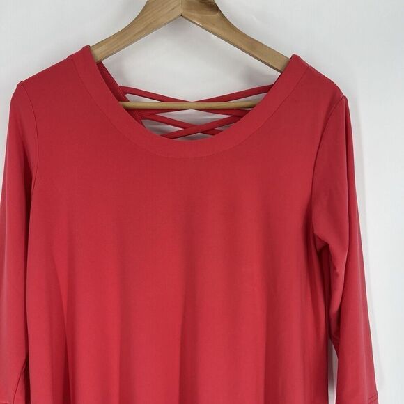 Sympli Tunic Top Size 8 Womens Pink Stretch Lagenlook Flowy Career Strappy Back - Picture 4 of 7